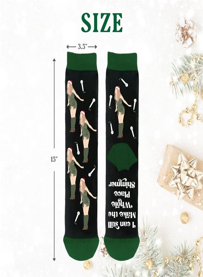 Arsemica Funny Christmas Socks for Women, Music Lover Gifts for Girls, Singer Merchandise Winter Warm Knitted Socks Costume Accessories, White Elephant Gifts for Friends Sister Girlfriend Wife Daughter - Image 2